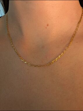 10k Solid Gold Figaro Chain Necklace 18" Long Made In Italy - Women Jewelry